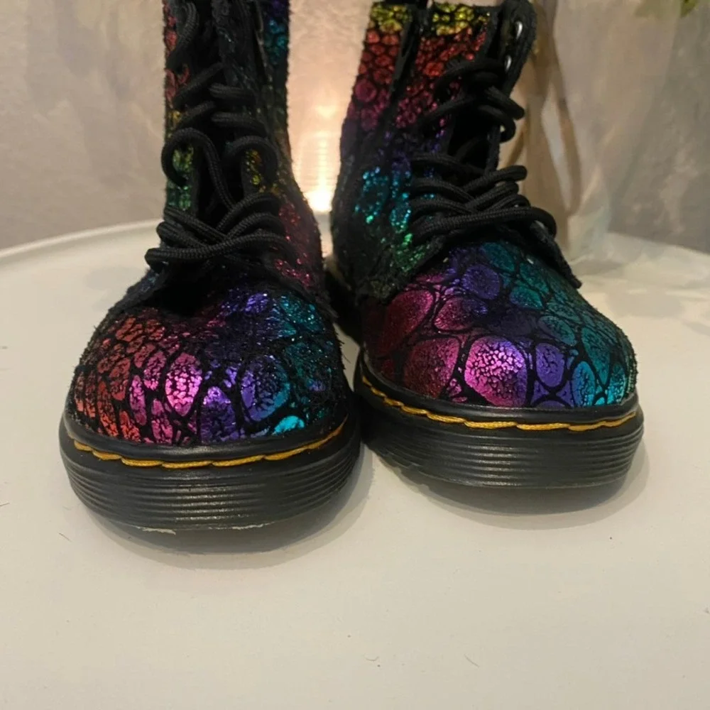 Dr. Martens 1460 Pascal Rainbow Iridescent Toddler Boots Glitter Girl 7 Like New